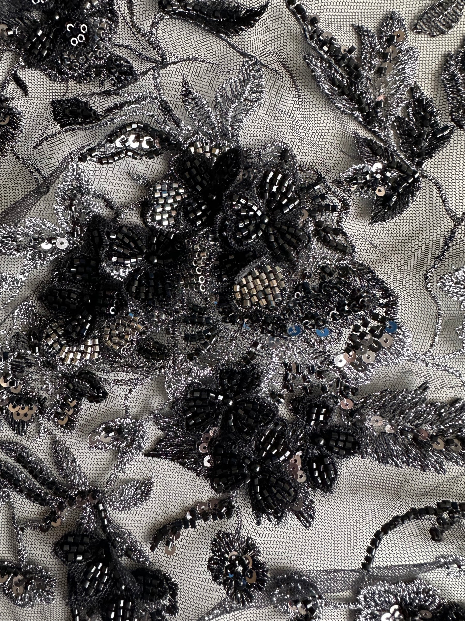 Dentelle brodée noire et argentée - Aretha