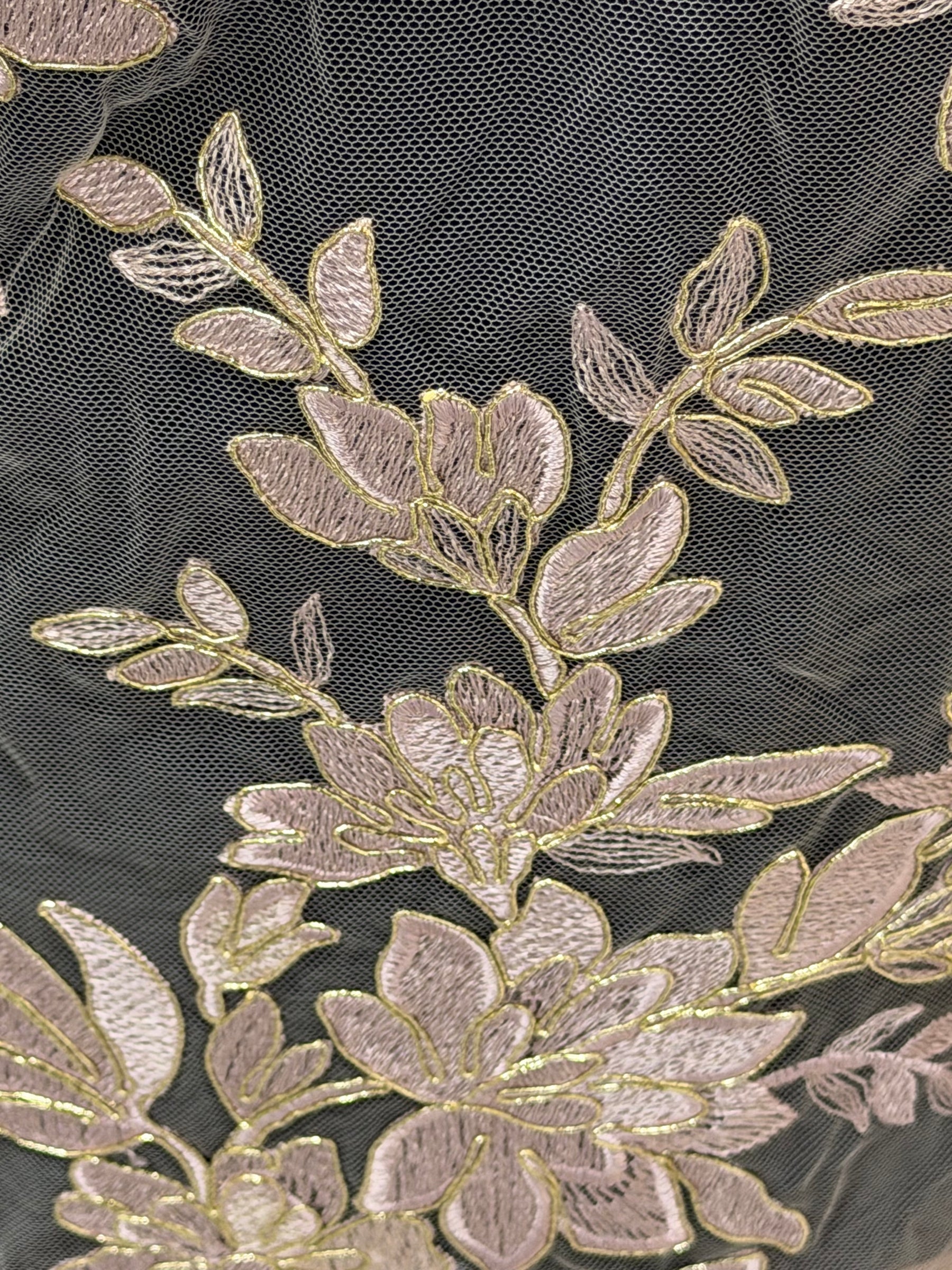 Dentelle Rose Poudré avec Cordonnet Doré - Kylar