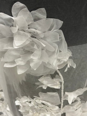 Tulle ivoire brodé de perles 3D - EB1109