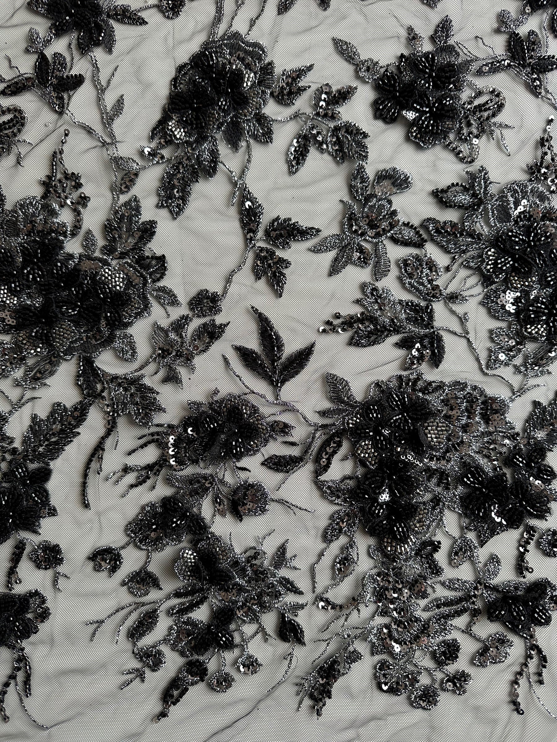 Dentelle brodée noire et argentée - Aretha