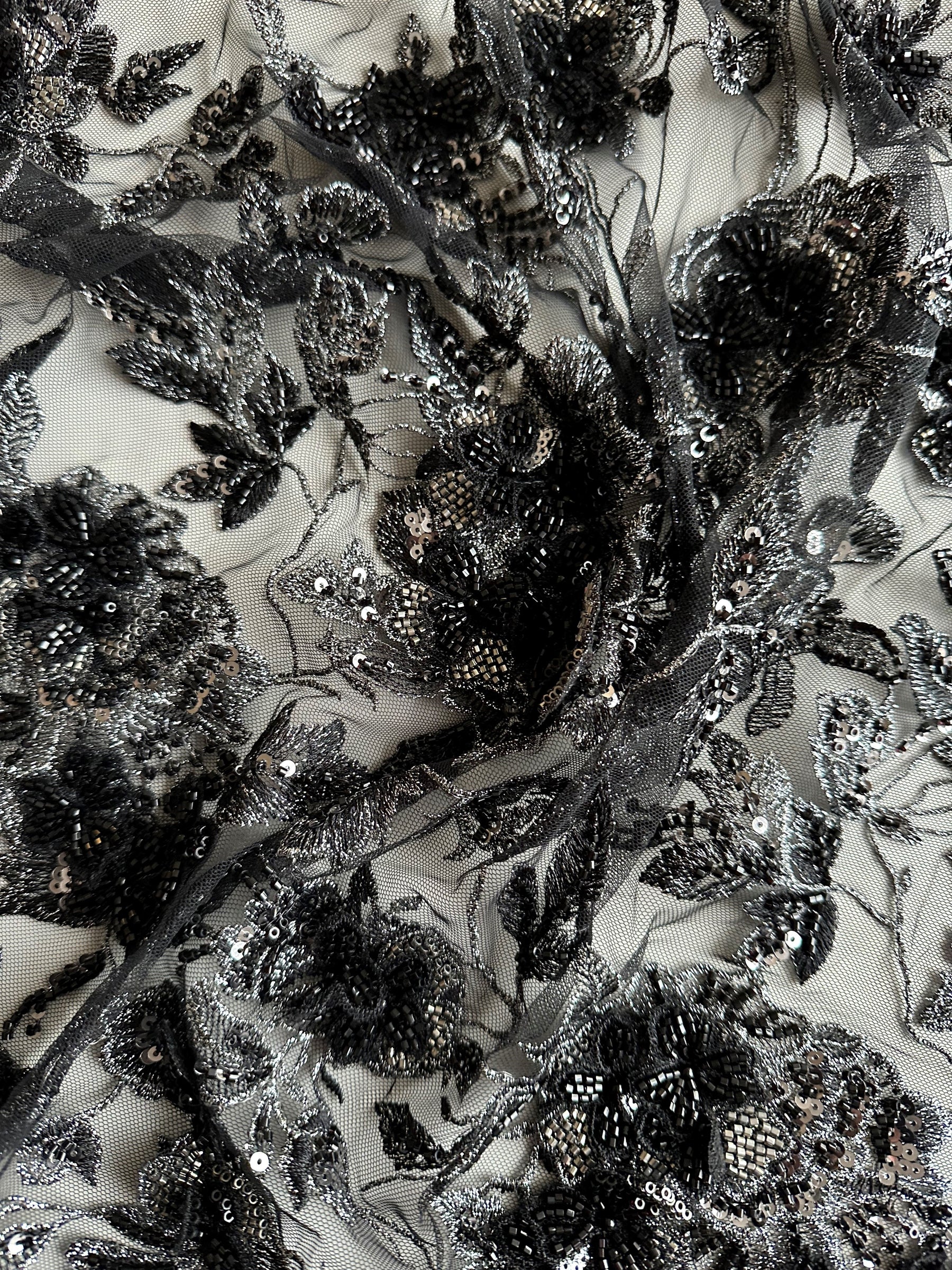 Dentelle brodée noire et argentée - Aretha