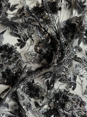 Dentelle brodée noire et argentée - Aretha
