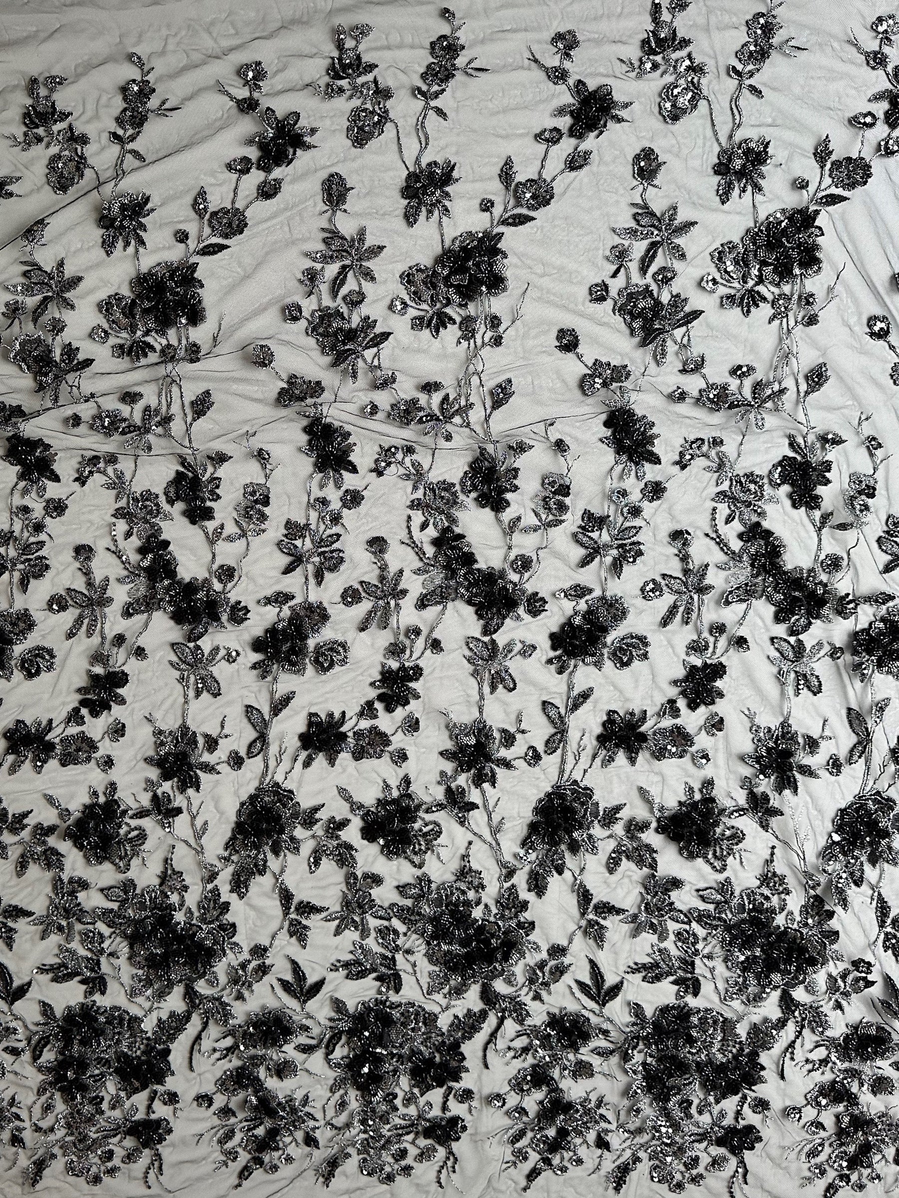 Dentelle brodée noire et argentée - Aretha