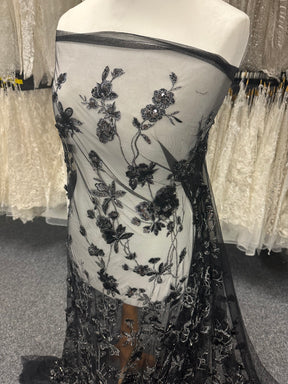 Dentelle brodée noire et argentée - Aretha