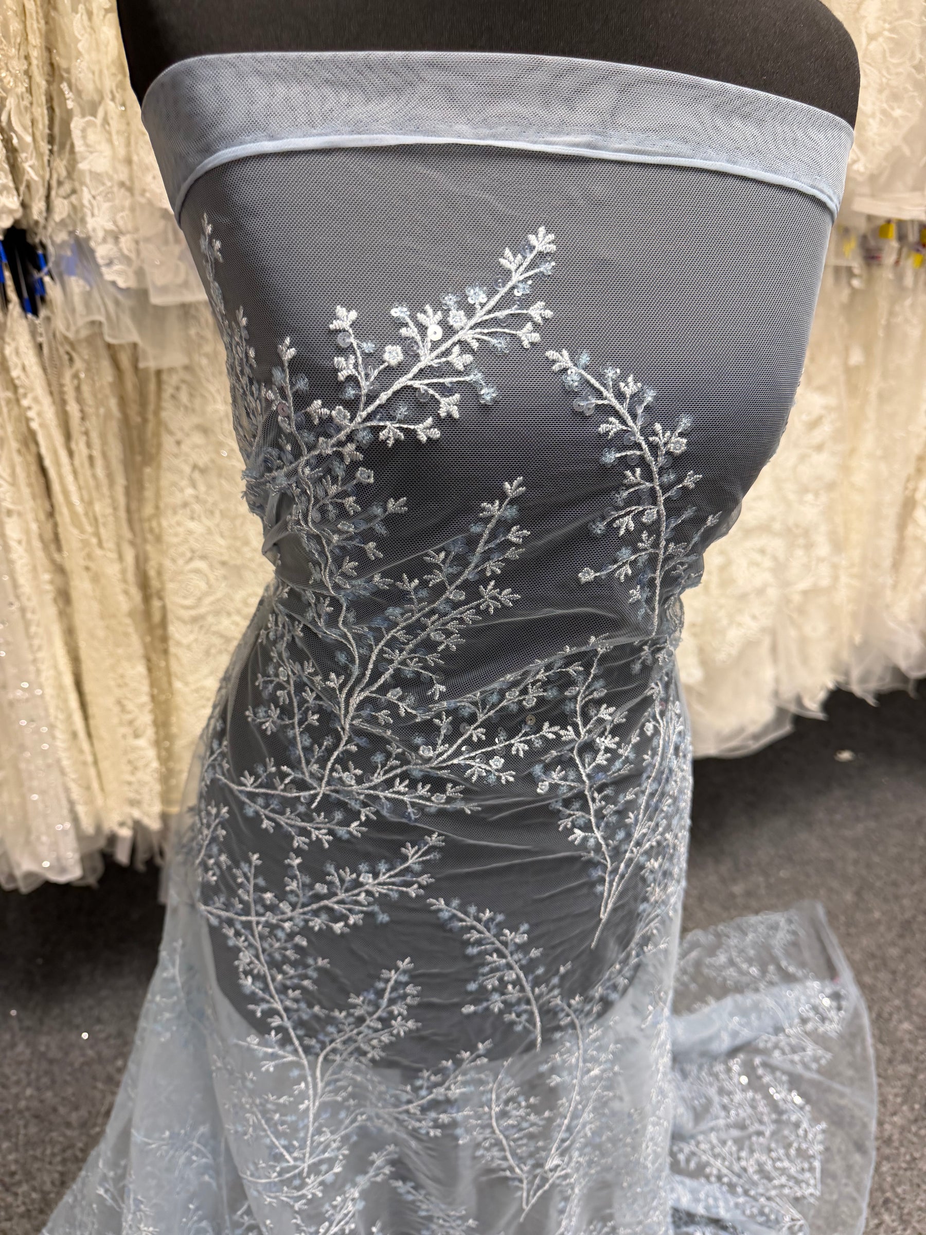 Dentelle à Paillettes Bleu Calcaire - EB3065
