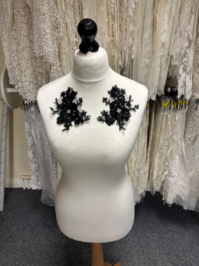 Black/Silver Beaded 3D Lace Appliques - T286