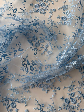 Dentelle brodée bleu ciel - P615