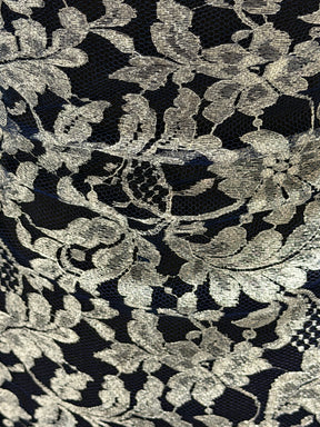 Bleu marine avec dentelle française argentée - LA2002