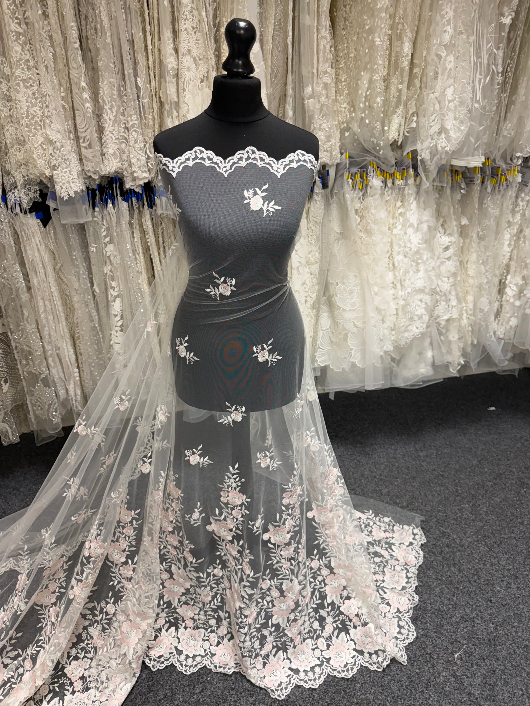 Dentelle brodée ivoire et rose - EB5032