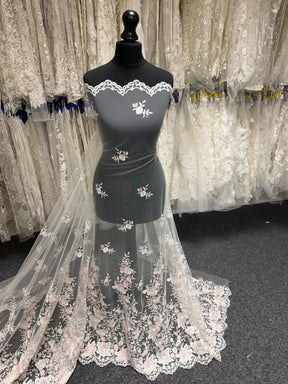 Dentelle brodée ivoire et rose - EB5032