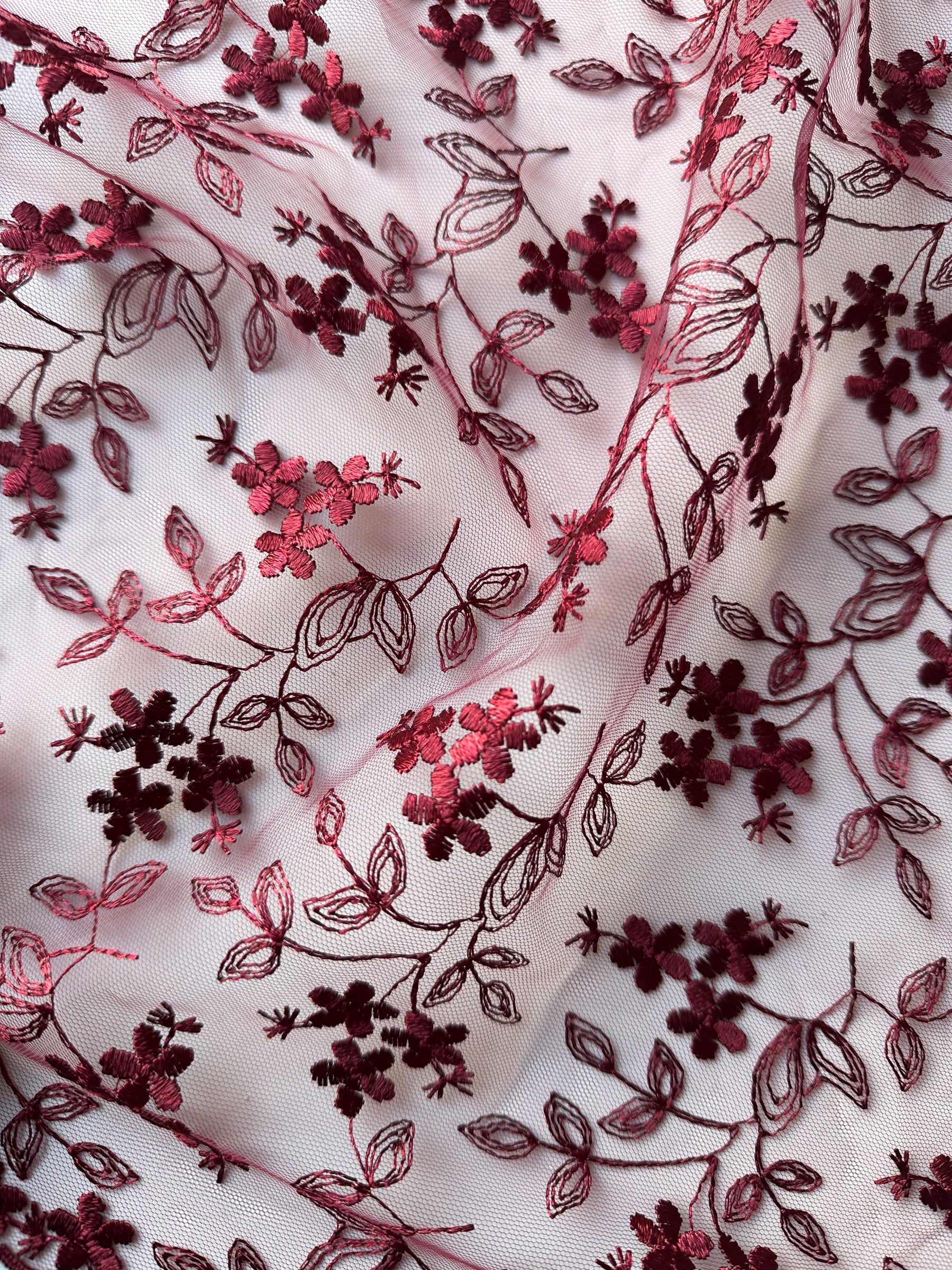 Wine Embroidered Lace - P625