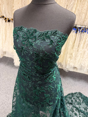 Velours Vert Chasseur Broderie Dentelle - Madina