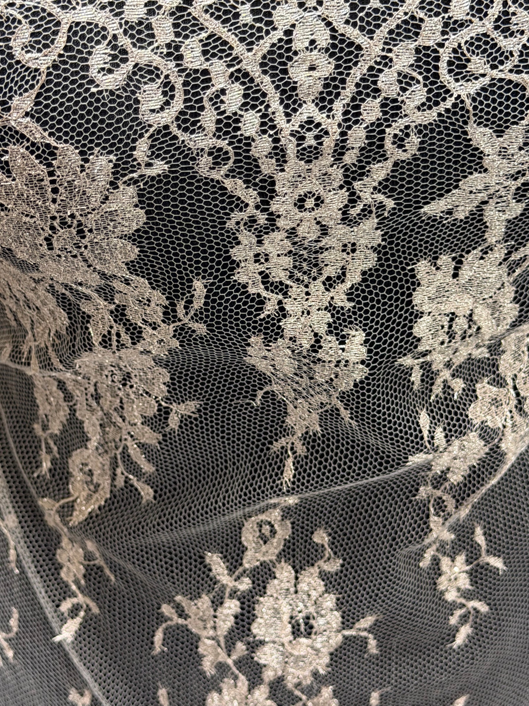 Dentelle Métallisée Française Rose Poudré - LA2003