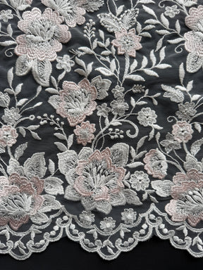 Dentelle brodée ivoire et rose - EB5032