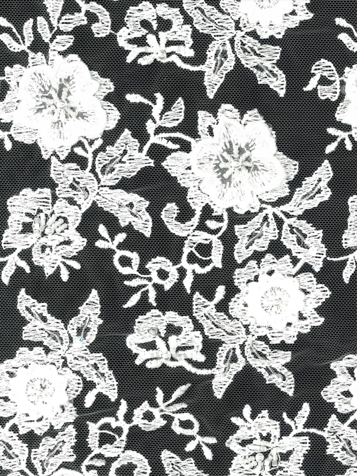 Tulle blanc brodé de perles en 3D - EB1003