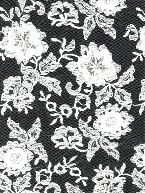 Tulle blanc brodé de perles en 3D - EB1003