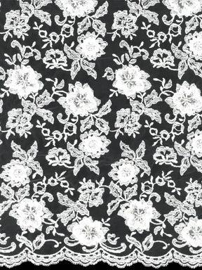 Tulle blanc brodé de perles en 3D - EB1003