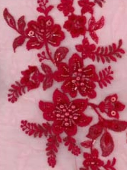 Tulle rouge brodé de perles - EB1007