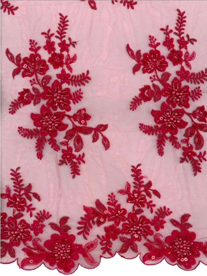 Tulle rouge brodé de perles - EB1007