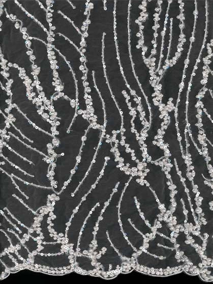 Tulle rose pâle brodé de perles - EB1018