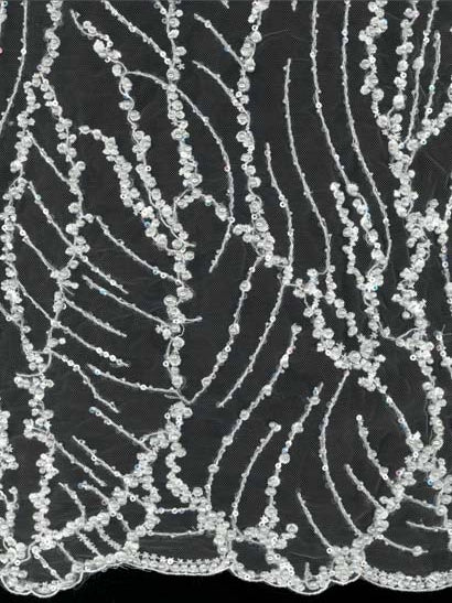 Tulle brodé de perles ivoire - EB1018