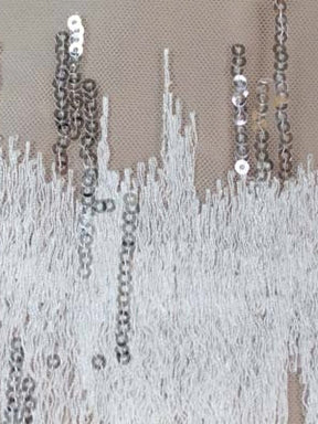 Tulle brodé de perles ivoire - EB1019