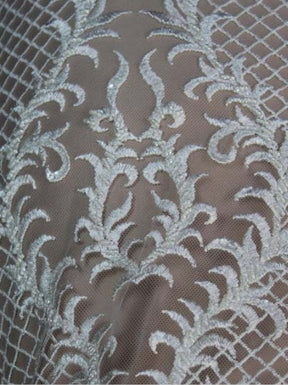 Tulle brodé de perles ivoire - EB1020
