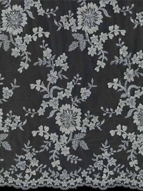 Tulle gris clair brodé de perles en 3D - EB1026