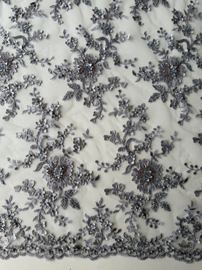 Tulle gris clair brodé de perles en 3D - EB1026