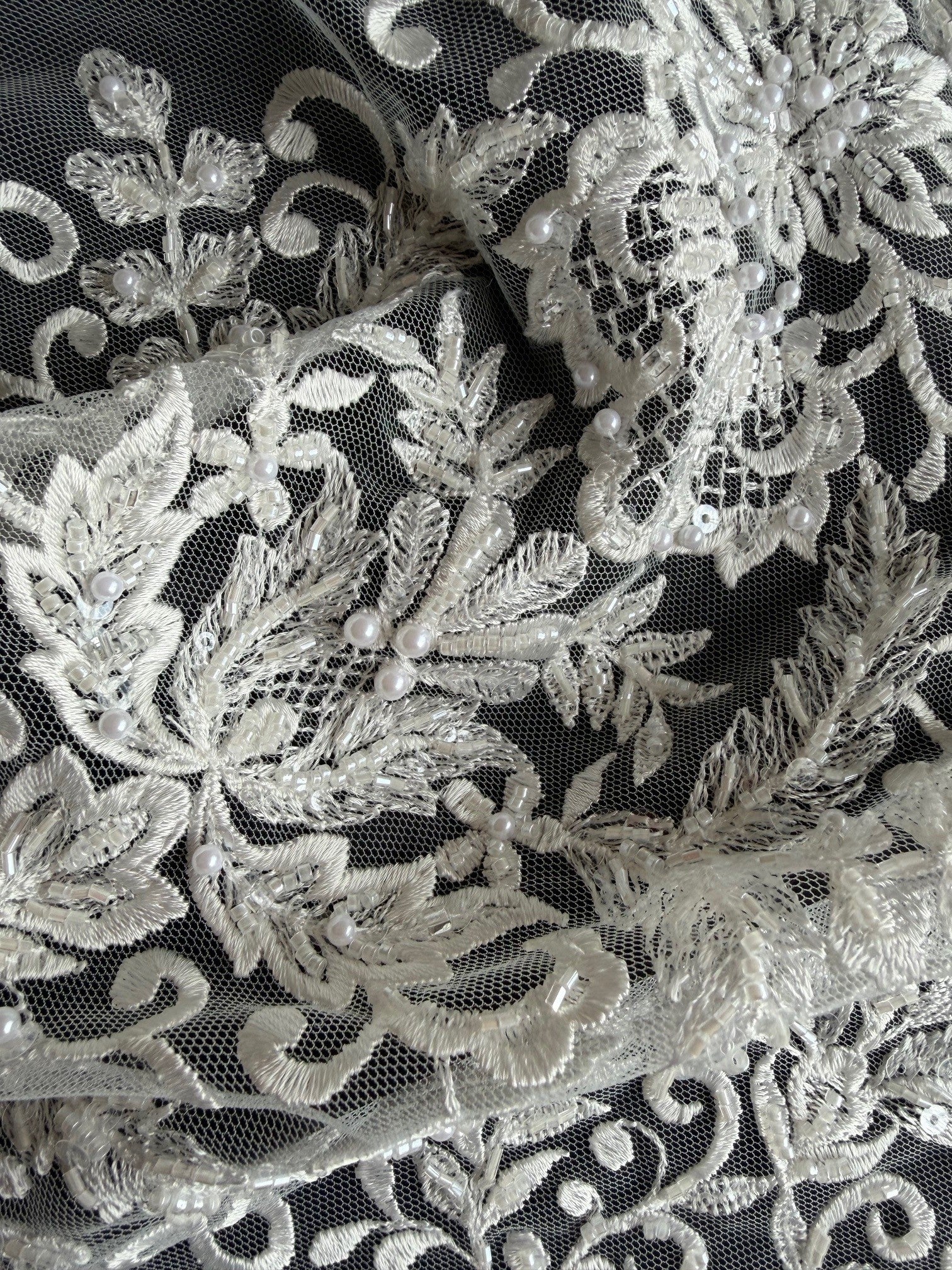 Dentelle perlée ivoire - EB1031