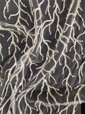 Tulle brodé de perles ivoire - EB1037