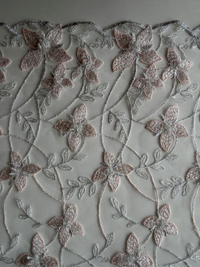 Tulle brodé de perles rose clair - EB1054