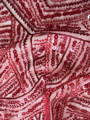 Tulle brodé de perles couleur vin - EB1056
