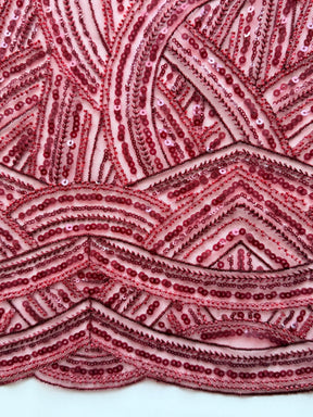 Tulle brodé de perles couleur vin - EB1056