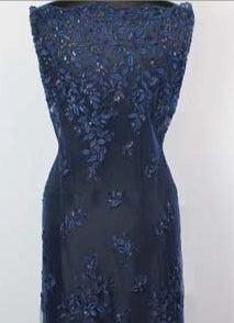 Tulle bleu marine brodé de perles - EB1058