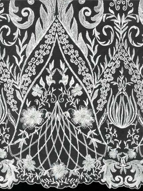 Tulle brodé de perles ivoire - EB1062