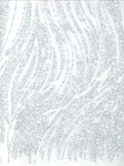 Tulle bleu ciel brodé de perles - EB1068