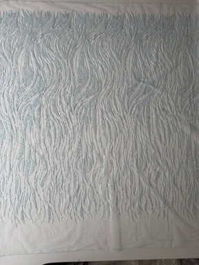 Tulle bleu ciel brodé de perles - EB1068