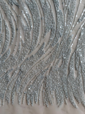 Tulle bleu ciel brodé de perles - EB1068