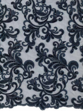 Tulle brodé de perles bleu marine - EB1069