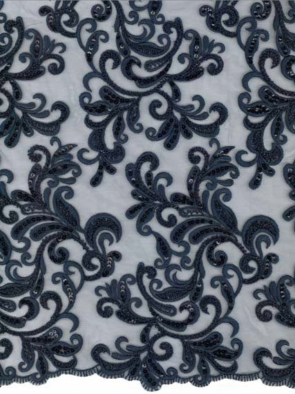 Tulle brodé de perles bleu marine - EB1069