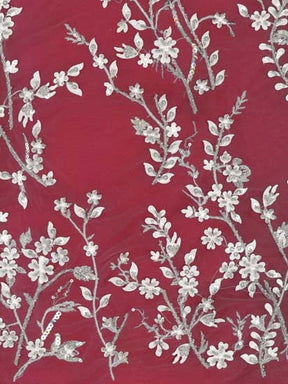 Tulle brodé de perles champagne/argent - EB1073