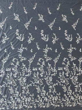 Tulle brodé de perles champagne/argent - EB1073