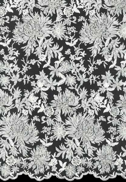 Tulle découpé au laser, brodé de perles ivoire/argent - EB1075