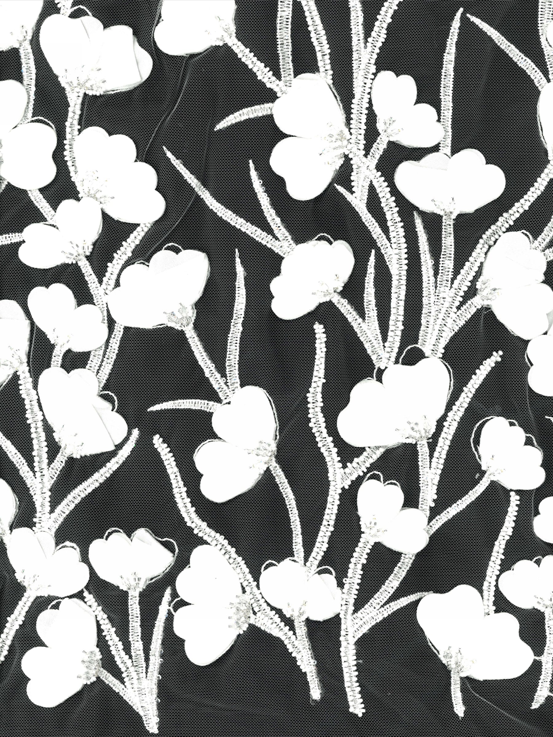 Tulle ivoire brodé de perles 3D - EB1082