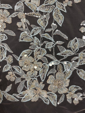 Tulle brodé de perles gris/bleu - EB1085