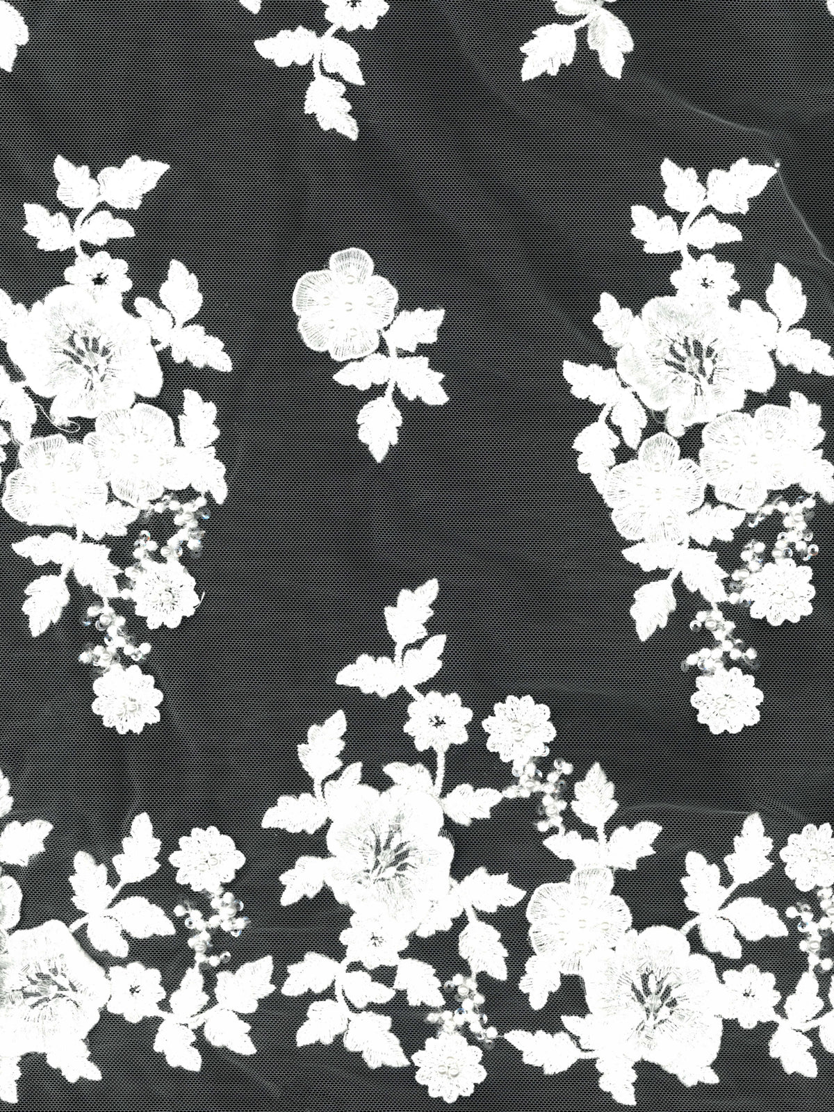 Tulle ivoire brodé de perles 3D - EB1088