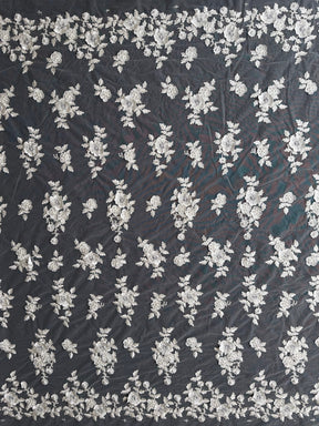 Tulle ivoire brodé de perles 3D - EB1088