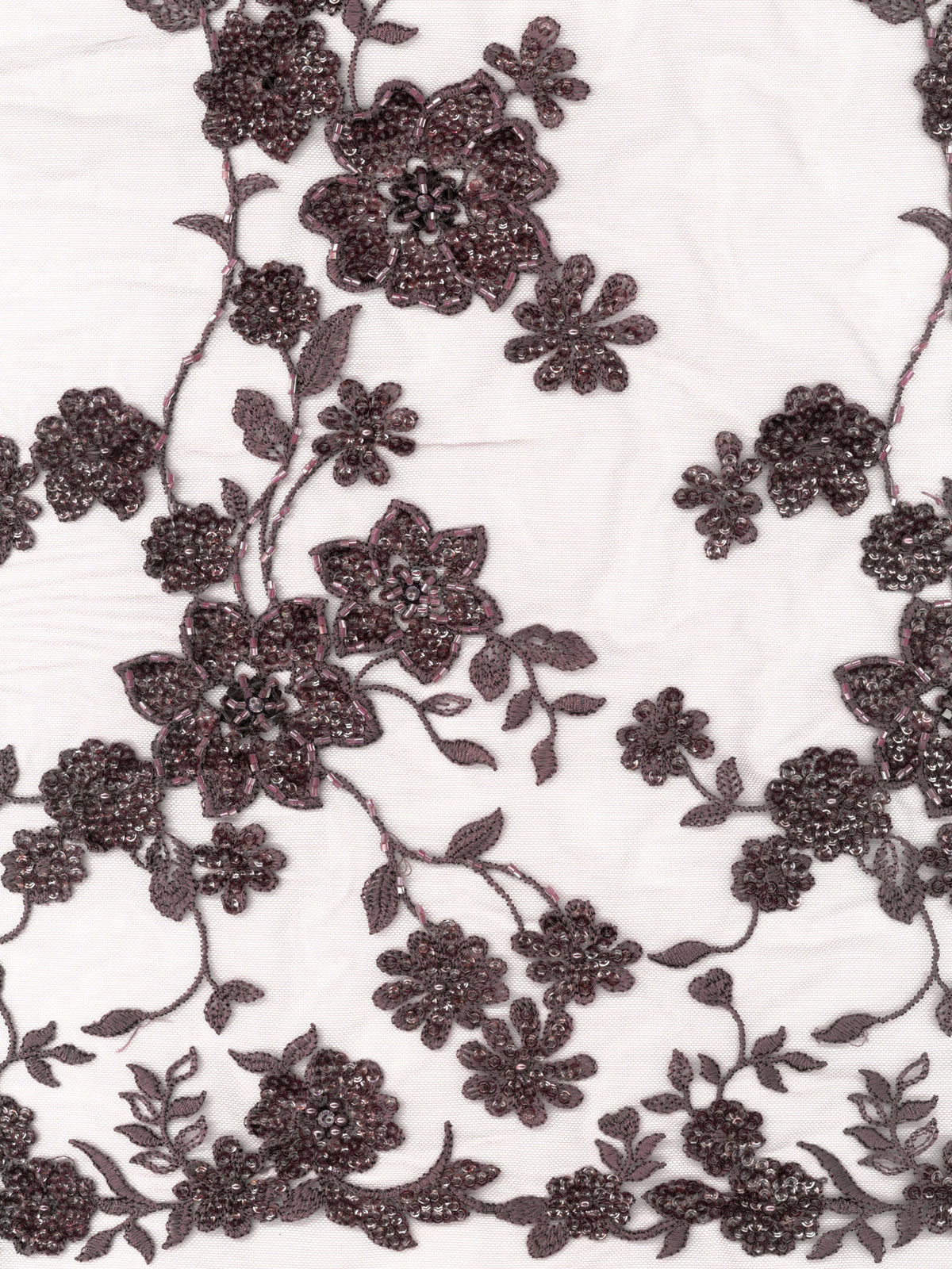 Tulle brodé de perles Red Bean - EB1090