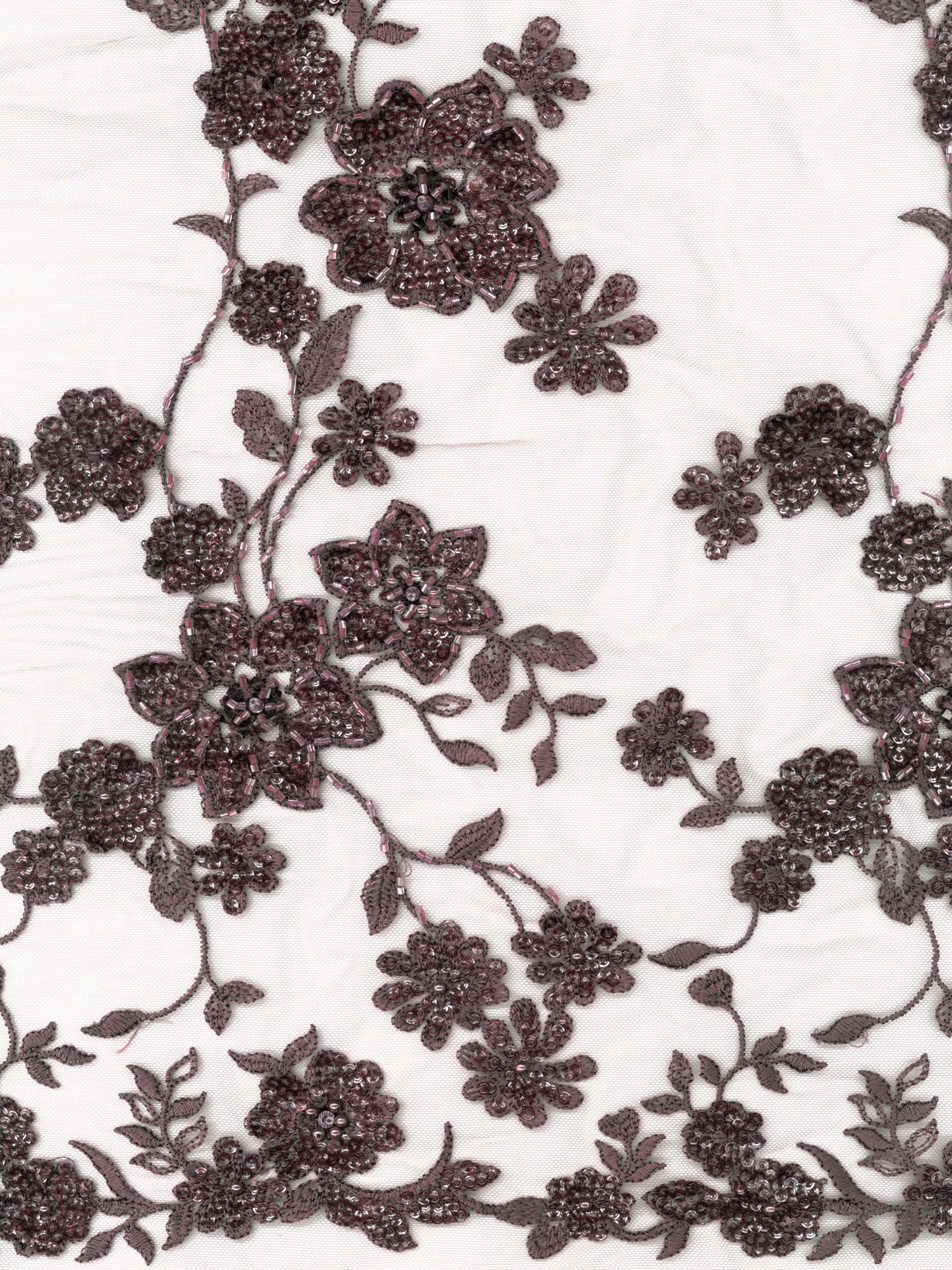 Tulle brodé de perles Red Bean - EB1090